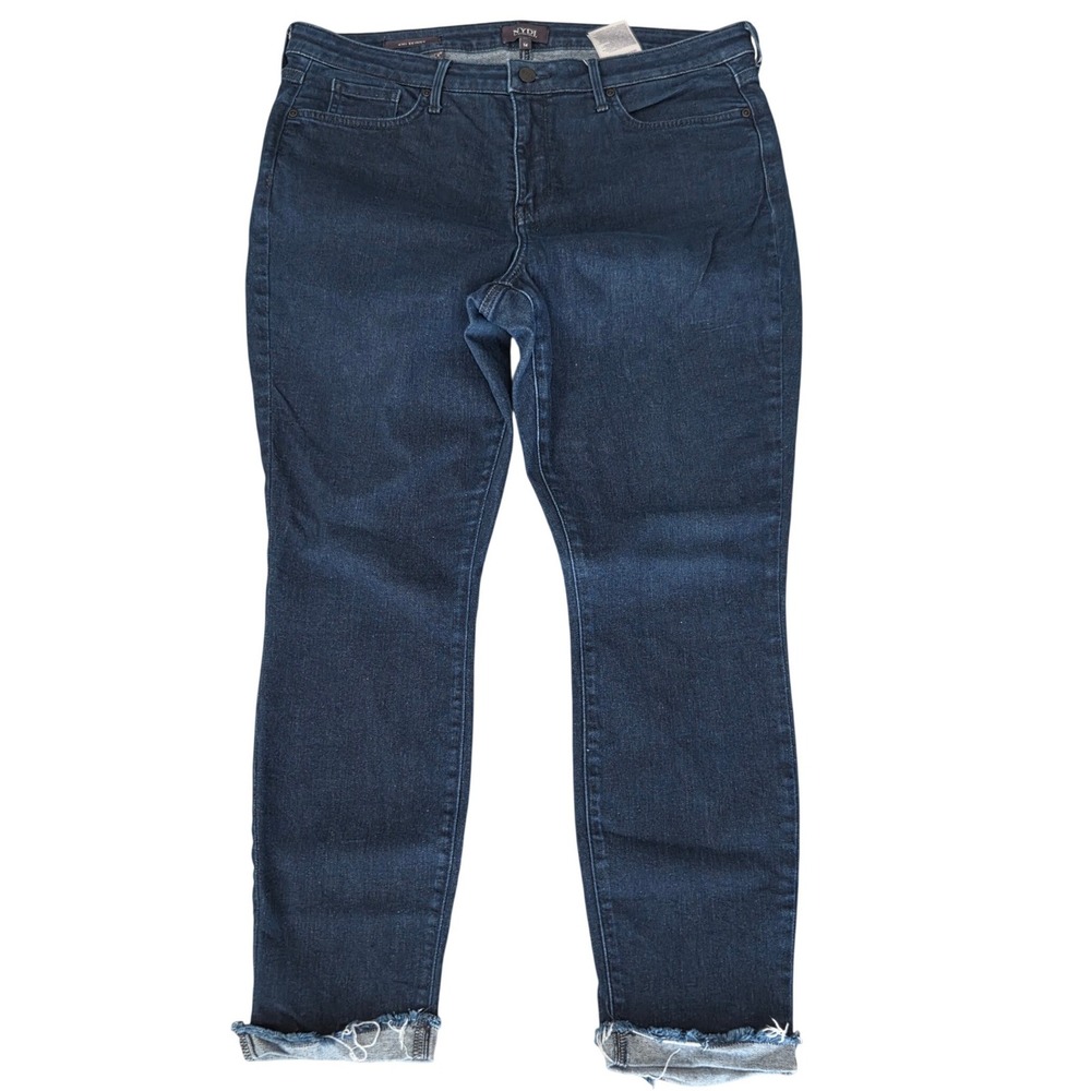 NYDJ Ami Skinny Jeans Womens 14 Dark Wash Lift Tuck Frayed Released Hem Denim